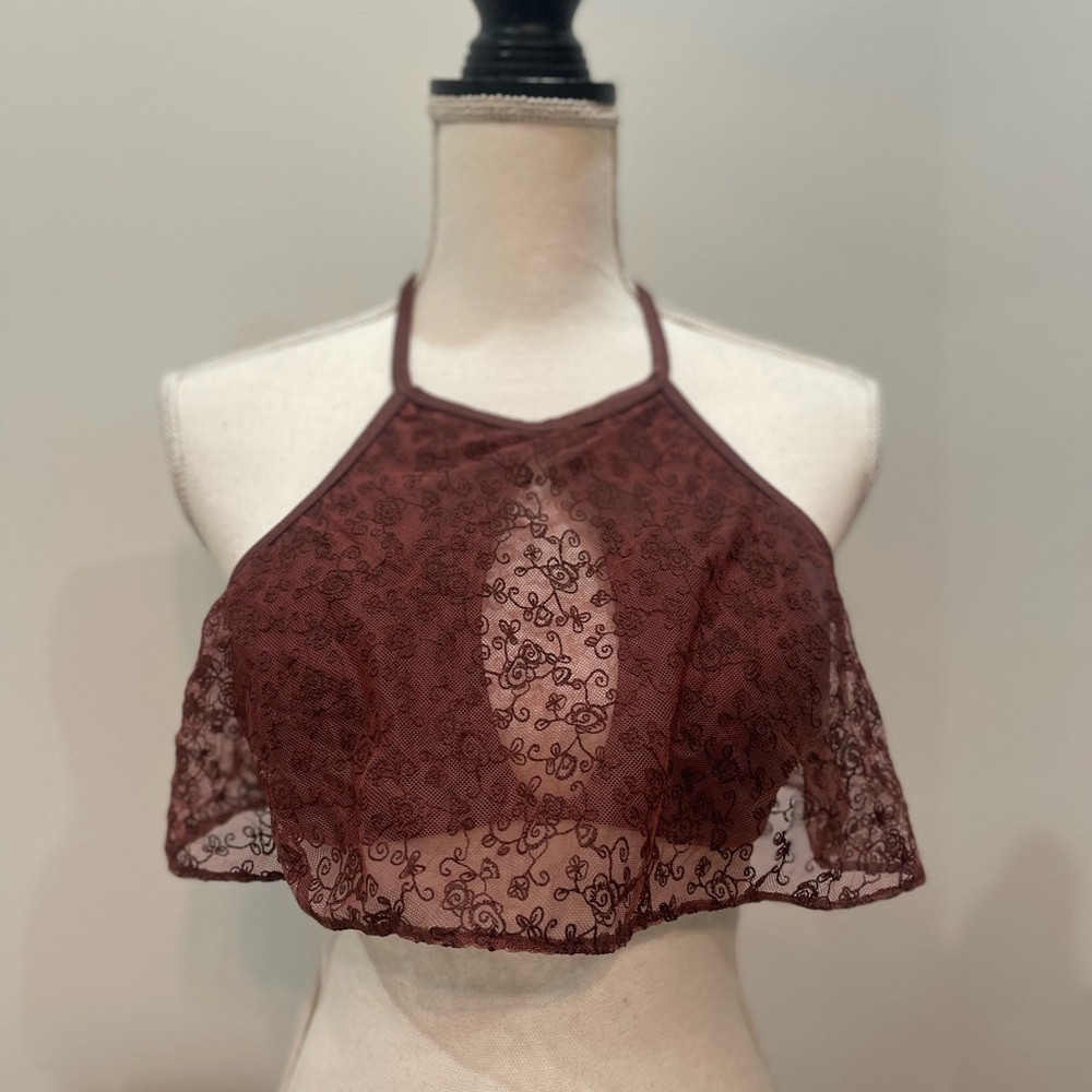 99 degrees Elegant Lace Over Halter Bikini Top SZ XL NWT